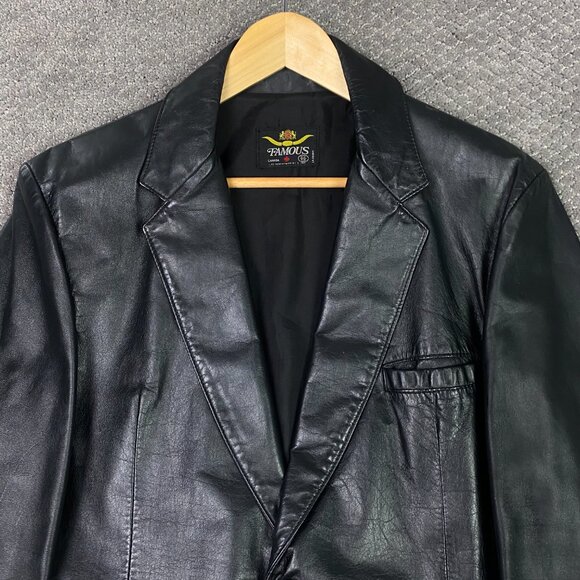 Vintage Famous Leather Blazer Jacket Men's 36S Black 70s 80s 36 Short Small - Picture 2 of 13